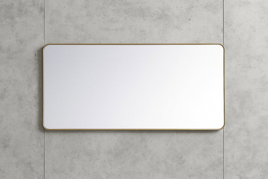 Timeless Home 30 in. W x 60 in. H x modern Soft Corner Metal Rectangle Brass Mirror
