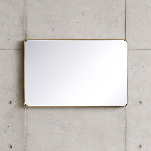 Timeless Home 27 in. W x 40 in. H x Modern Soft Corner Metal Rectangle Brass Mirror