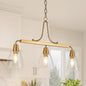 LNC Minimalist Modern 3-Light Brass Linear Chandelier with Classic Bell Clear Glass Shades Island Pendant for Dining Room