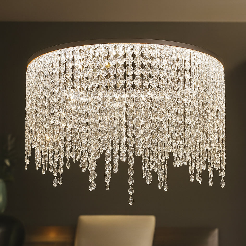 Sunpez 1-Light Hanging Fixture Pendant Light 3-Color Dimming Integrated LED Crystal Chandeliers for Dining Room