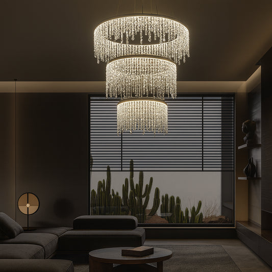 Sunpez 3-Lights Integrated LED Crystal Chandelier 3-Tiers Hanging Ceiling Light Pendant Light Fixture for Dining Room