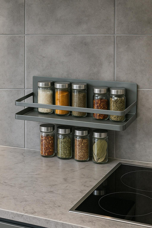 1 Shelf Grey Wall Mount Magnetic Spice Rack Organizer 191009537922 HOUSEHOLD ESSENTIALS
