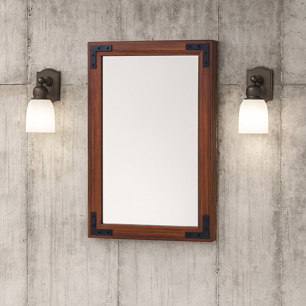 KeonJinn 18 in. W x 26 in. H Rectangular Rustic Wood Framed Mirror Farmhouse Bathroom Vanity Mirror Over Sink in Brown