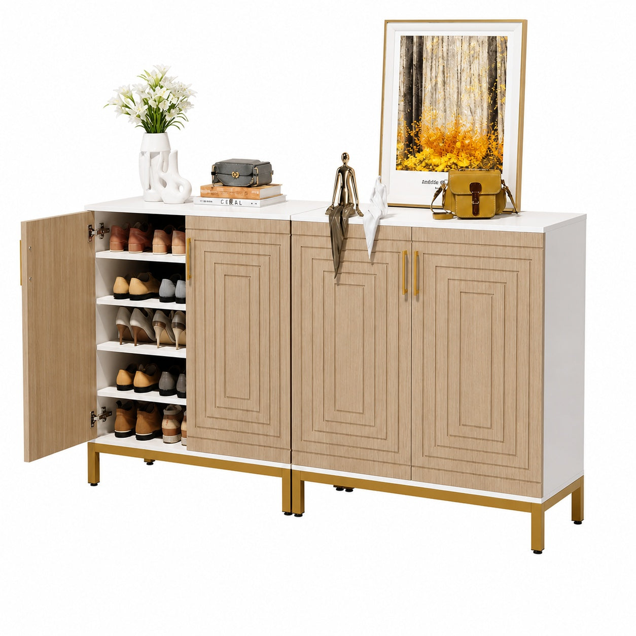 38 in H Shoe Storage Cabinet with Doors 20 Pairs Entryway Shoe Cabinet 5 Tier Shoe Racks Organizer