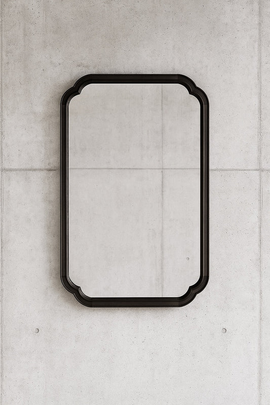 24 in. W x 36 in. H Medium Washed Black Wood Finish Wall Mirror - French Country Natural Pine