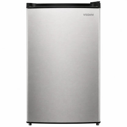 Vissani 4 4 cu ft Mini Refrigerator in Stainless Look with 7 Door Racks Glass Shelves and Energy Efficiency