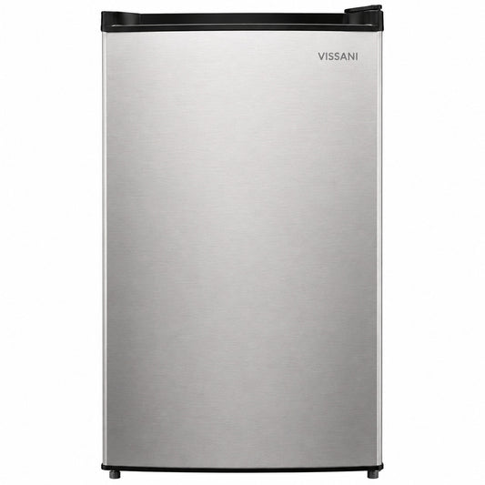 Vissani 4 4 cu ft Mini Refrigerator in Stainless Look with 7 Door Racks Glass Shelves and Energy Efficiency