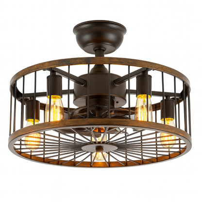 ANTOINE 20 in. Indoor Black Farmhouse Ceiling Fan Caged Ceiling Fan with Lights and Remote Small Industrial Ceiling Fan