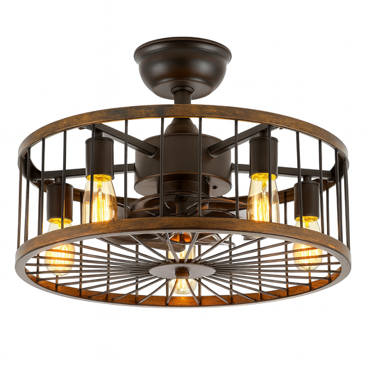 ANTOINE 20 in. Indoor Black Farmhouse Ceiling Fan Caged Ceiling Fan with Lights and Remote Small Industrial Ceiling Fan
