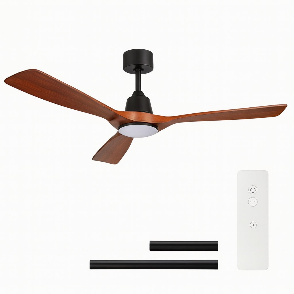 TOZING 52 in. Smart Industrial Indoor LED Wood and Black Semi Flush Mount Ceiling Fan with Light Kit Remote and App Control
