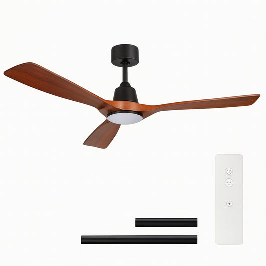TOZING 52 in. Smart Industrial Indoor LED Wood and Black Semi Flush Mount Ceiling Fan with Light Kit Remote and App Control