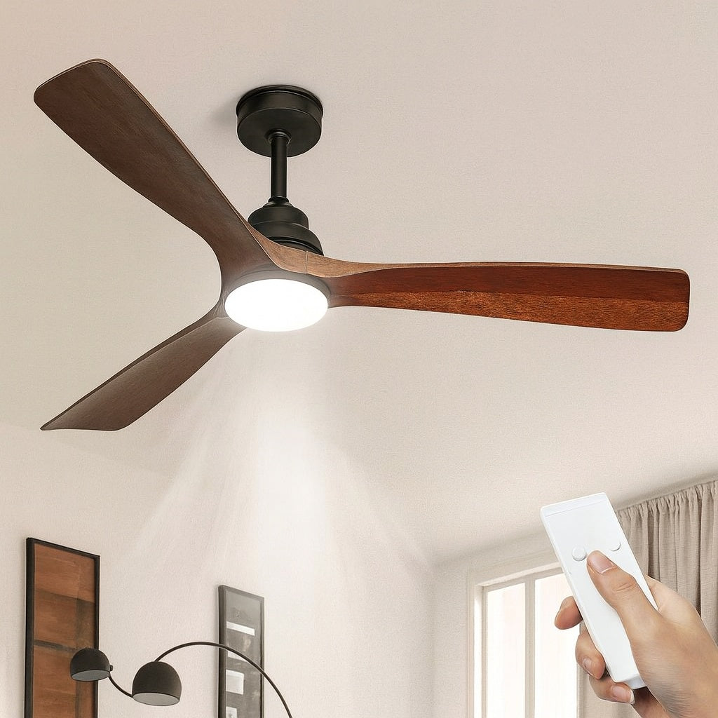 TOZING 52 in. Smart Industrial Indoor LED Wood and Black Semi Flush Mount Ceiling Fan with Light Kit Remote and App Control