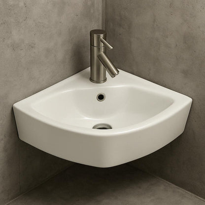 12.6 in. Corner Wall Hung Bathroom Sink in White with Overflow