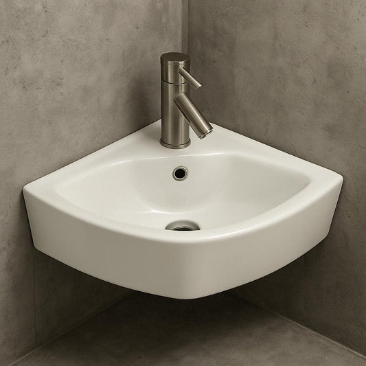 12.6 in. Corner Wall Hung Bathroom Sink in White with Overflow