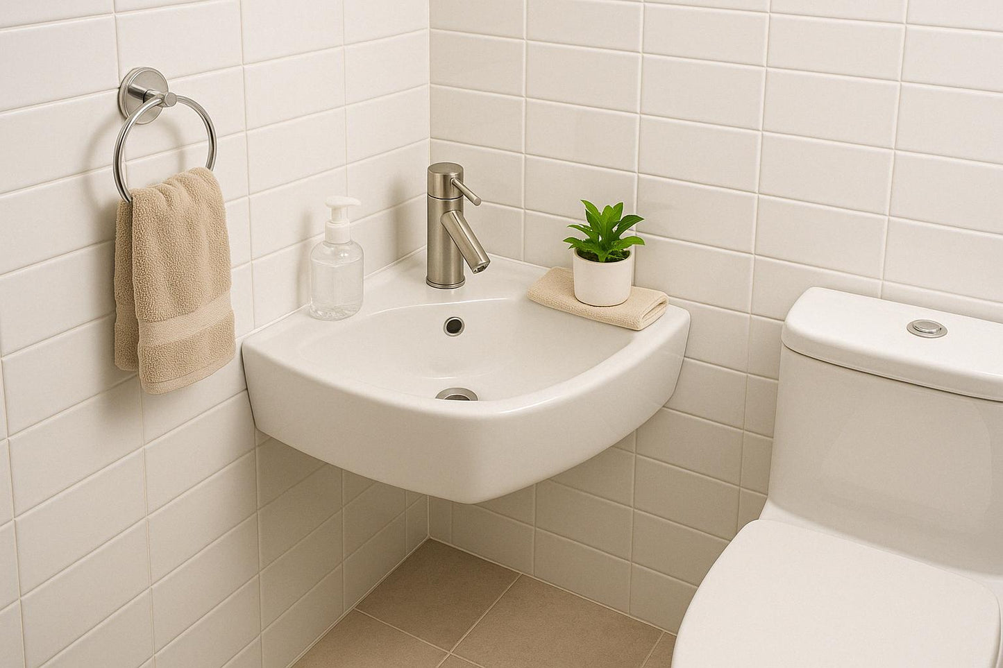 12.6 in. Corner Wall Hung Bathroom Sink in White with Overflow