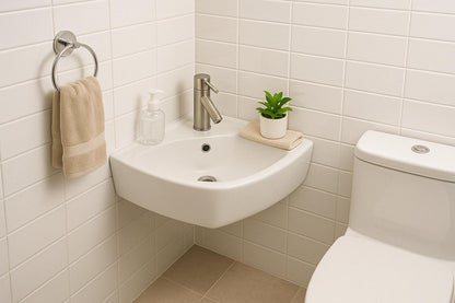 12.6 in. Corner Wall Hung Bathroom Sink in White with Overflow