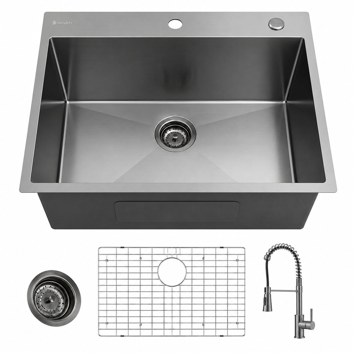 Glacier Bay 33 in Drop In Single Bowl 18 Gauge Gunmetal black Stainless Steel Workstation Kitchen Sink with Accessories ACS3322A1TS
