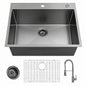Glacier Bay 33 in Drop In Single Bowl 18 Gauge Gunmetal black Stainless Steel Workstation Kitchen Sink with Accessories ACS3322A1TS