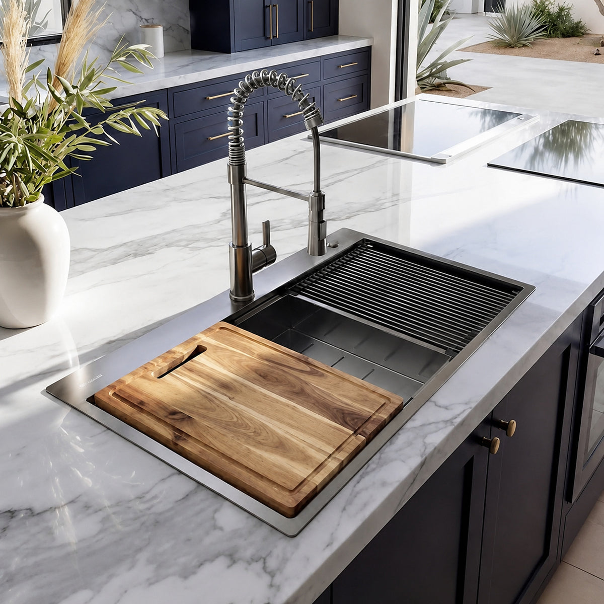 Glacier Bay 33 in Drop In Single Bowl 18 Gauge Gunmetal black Stainless Steel Workstation Kitchen Sink with Accessories ACS3322A1TS