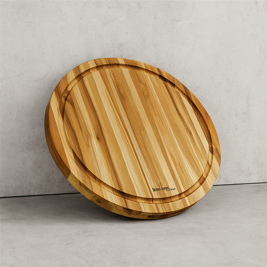 15.8 in. x 15.8 in. Round Teak Cutting Board Reversible Chopping Serving Board Multipurpose Food Safe Thick Board