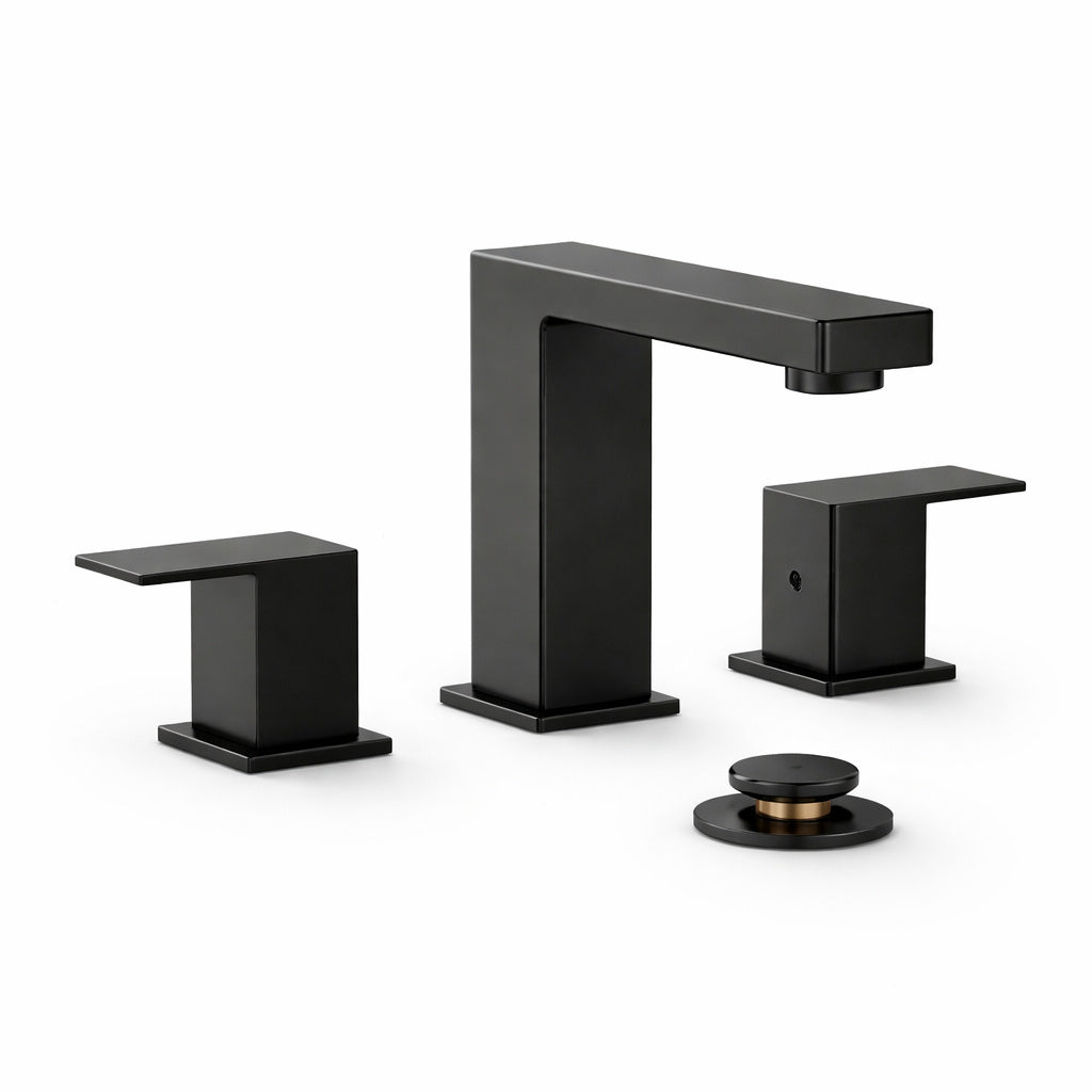 androme 8 in Widespread Double Handle Bathroom Faucet with Pop Up Drain 3 Hole Vanity Sink Faucet Spout in Matte Blak