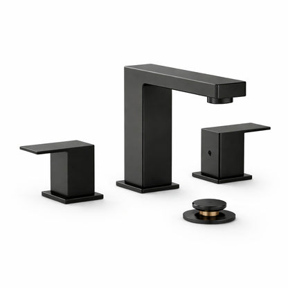 androme 8 in Widespread Double Handle Bathroom Faucet with Pop Up Drain 3 Hole Vanity Sink Faucet Spout in Matte Blak