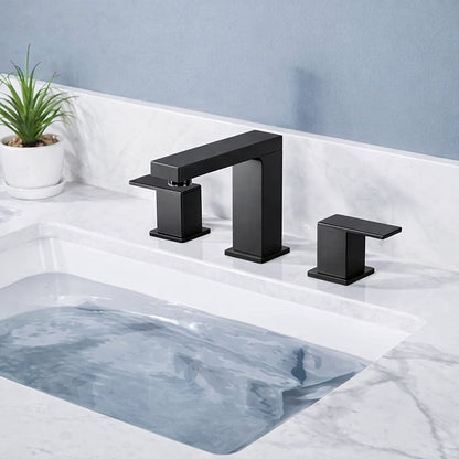 androme 8 in Widespread Double Handle Bathroom Faucet with Pop Up Drain 3 Hole Vanity Sink Faucet Spout in Matte Blak