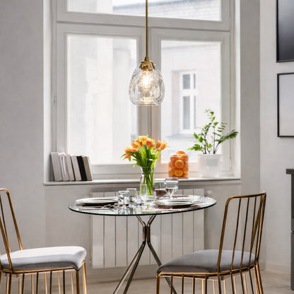 LNC Modern 1 Light Plated Brass Teardrop Pendant Light with Clear Water Glass for Dining Kitchen Island Stem Hanging Lamp