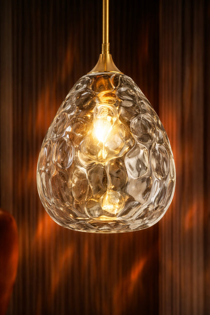 LNC Modern 1 Light Plated Brass Teardrop Pendant Light with Clear Water Glass for Dining Kitchen Island Stem Hanging Lamp