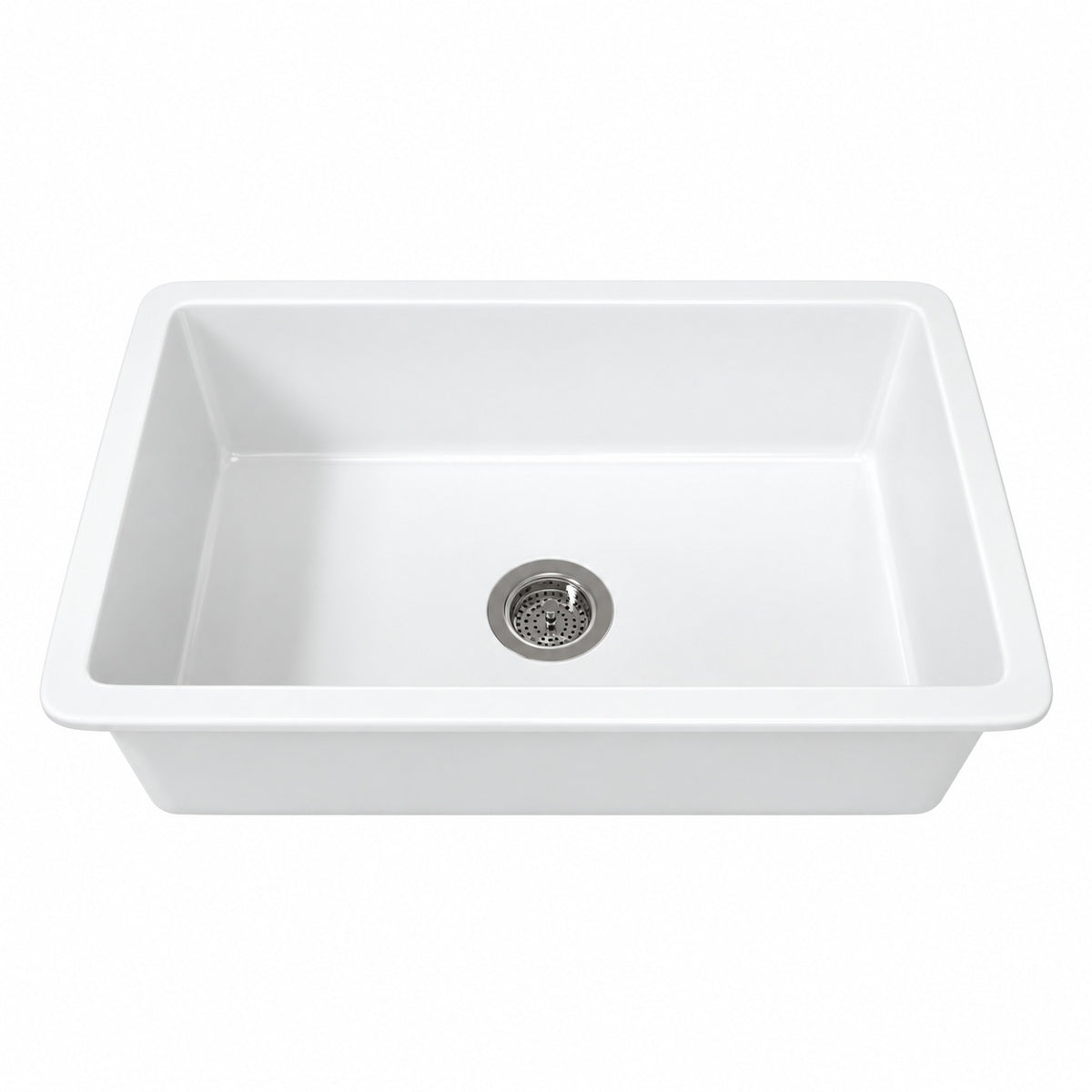 Eridanus Oslo 32 in Drop In Undermount Single Bowl in Crisp White Fireclay Kitchen Sink with Bottom Grid and Basket Strainer