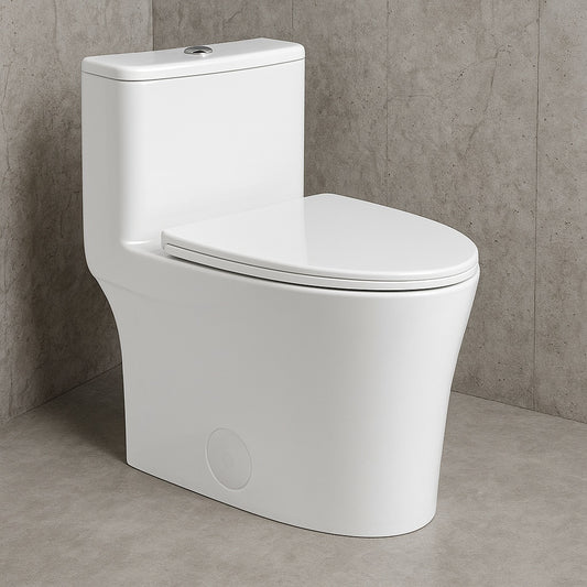 1-Piece 12 in. Rough In 1.1/1.6 GPF Dual Flush Elongated Toilet in White with Skirted Trap Way Seat Included