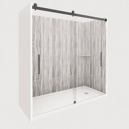 NuVo Driftwood Tetherow 60 in x 34 in x 83 in Base Wall Door Rectangular Alcove Shower Stall Kit Matte Black Center