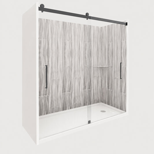 NuVo Driftwood Tetherow 60 in x 34 in x 83 in Base Wall Door Rectangular Alcove Shower Stall Kit Matte Black Center