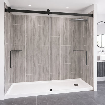 NuVo Driftwood Tetherow 60 in x 34 in x 83 in Base Wall Door Rectangular Alcove Shower Stall Kit Matte Black Center
