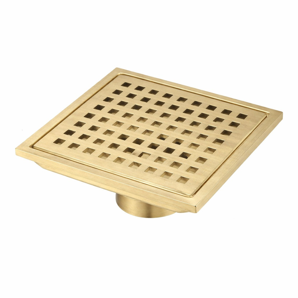 Flynama 6 in x 6 in Stainless Steel Square Shower Drain with Square Pattern Drain Cover in Gold
