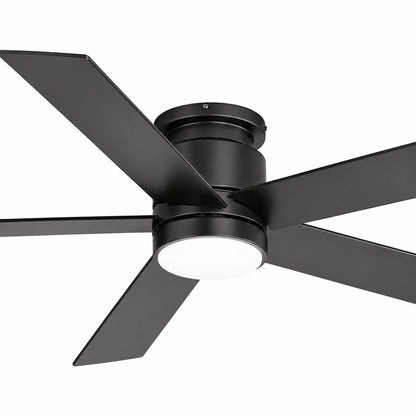 Breezary Hector II 52 in Covered Outdoor Standard Black Flush Ceiling Fan with LED Light Black Blade and Remote Included 24023 AB