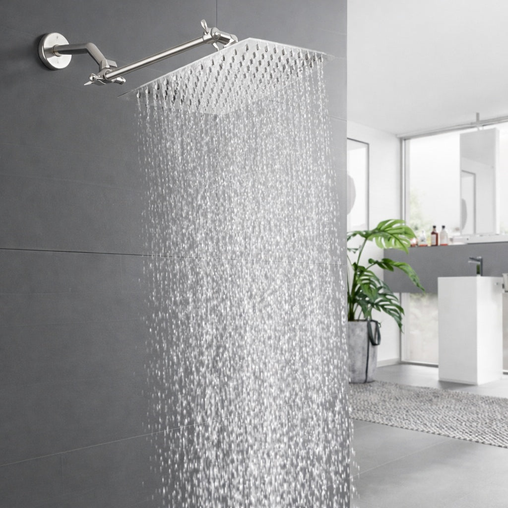 PERLIRIA INC 1 Spray Patterns with 2 5 GPM 10 in Wall Mount Rain Fixed Shower Head in Brushed Nickel