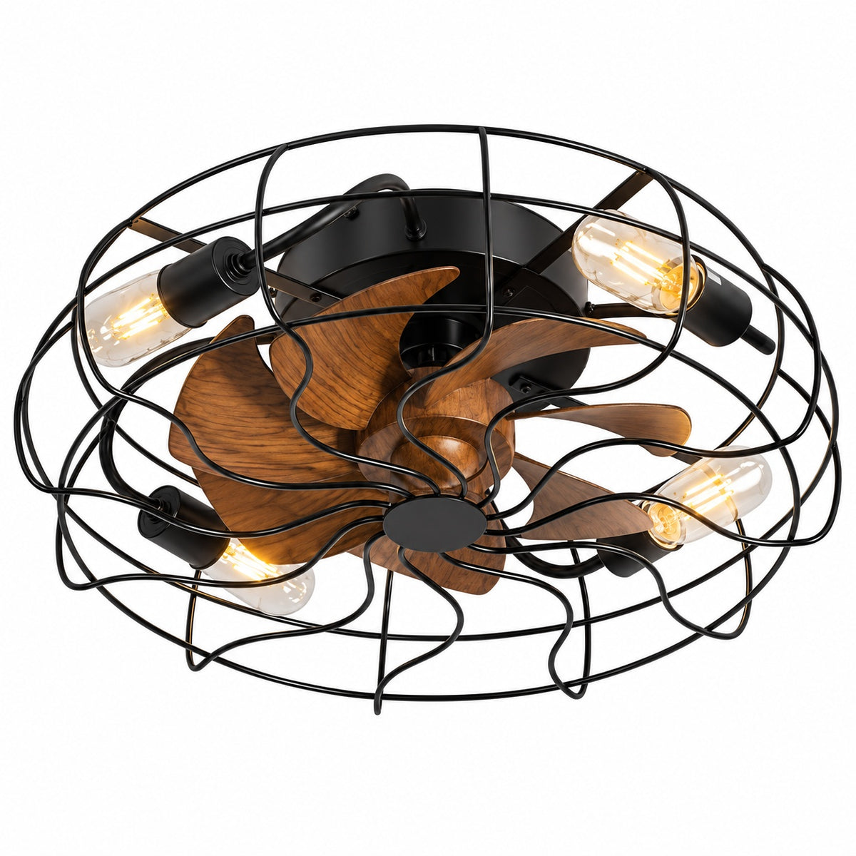 Breezary 19 in Indoor Black Caged Ceiling Fan with Metal Light Kit and Remote Control Included