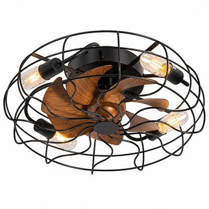 Breezary 19 in Indoor Black Caged Ceiling Fan with Metal Light Kit and Remote Control Included
