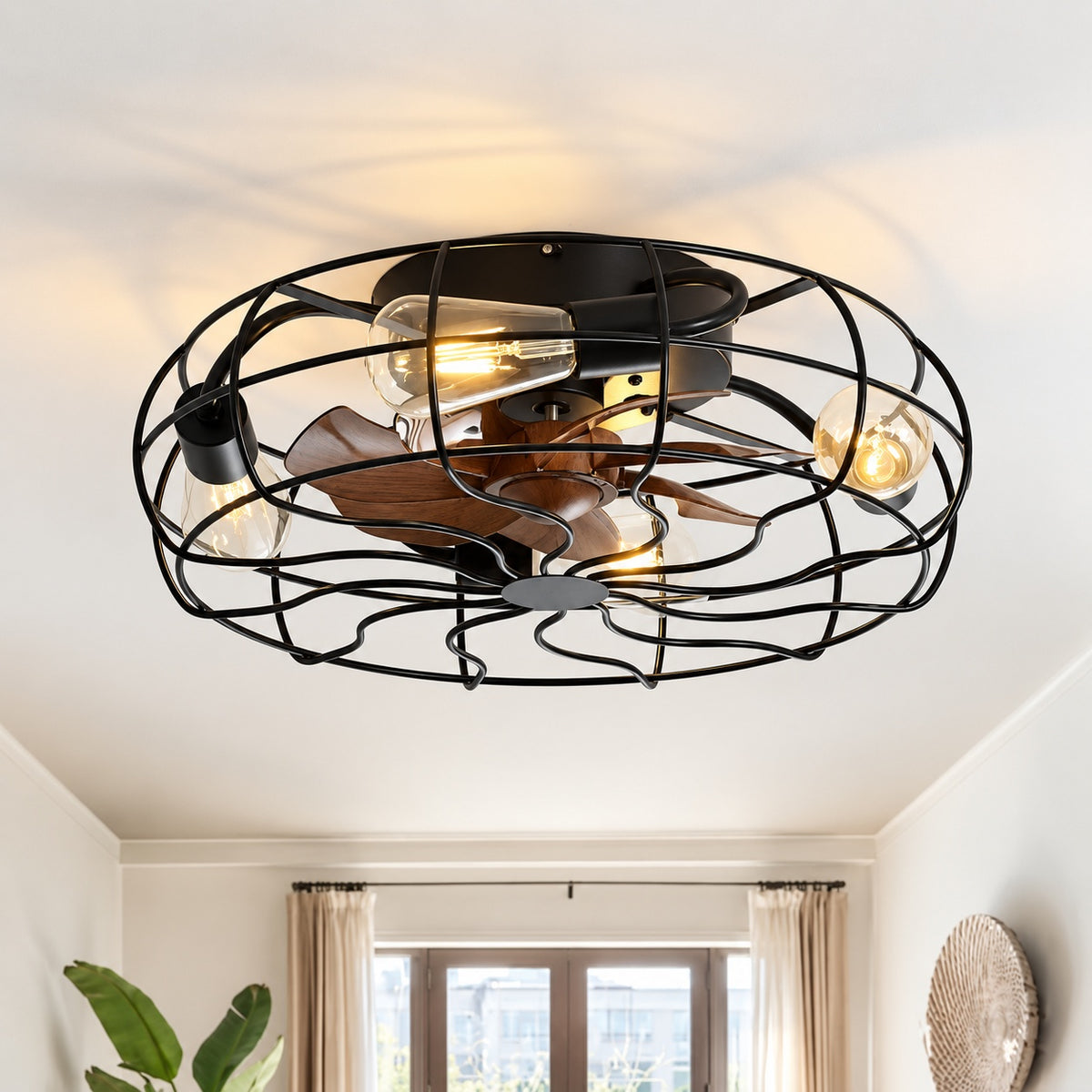 Breezary 19 in Indoor Black Caged Ceiling Fan with Metal Light Kit and Remote Control Included