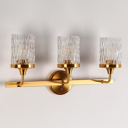 LNC Modern 22 8 in 3 Light Plating Brass Cylinder Vanity Light with Clear Ripple Glass Shades for Bathroom Powder Room