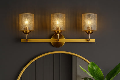 LNC Modern 22 8 in 3 Light Plating Brass Cylinder Vanity Light with Clear Ripple Glass Shades for Bathroom Powder Room