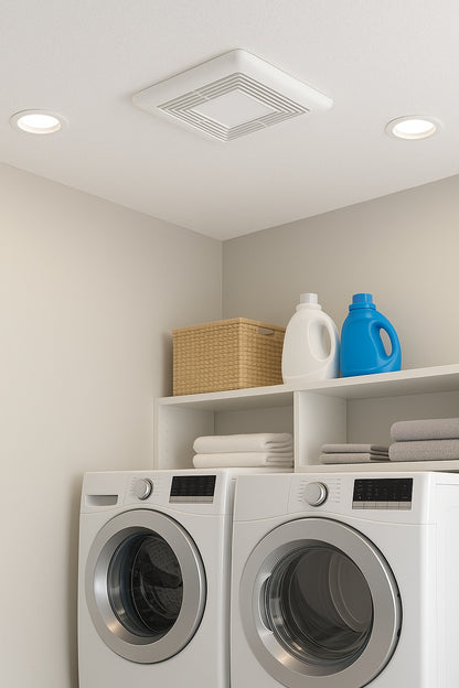 Whisper Mighty LED Pick-A-Flow 70-90CFM Ceiling/Wall ENERGY STAR Bathroom Exhaust Fan 9.5 in. x 9.5 in. Grille Footprint
