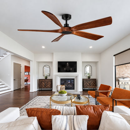 YUHAO Shamshla 60 in Indoor Farmhouse Black Wood Ceiling Fan with Remote Control for Living Room or Patio YHDC1149BKM60