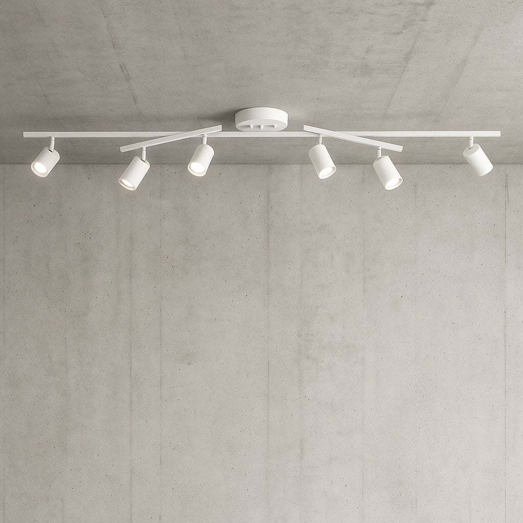 Globe Electric Waylon 6 Ft, Matte White Ceiling Hard Wired Track Lighting Kit with Center Swivel Bars and Cylinder Pivoting Heads