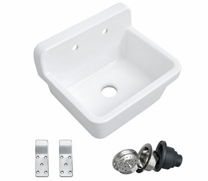 Eridanus Mason 10 Gallon 20 in D x 24 in W Wall Mount Laundry Utility Sink in Crisp White with Basket Strainer ERI US 202
