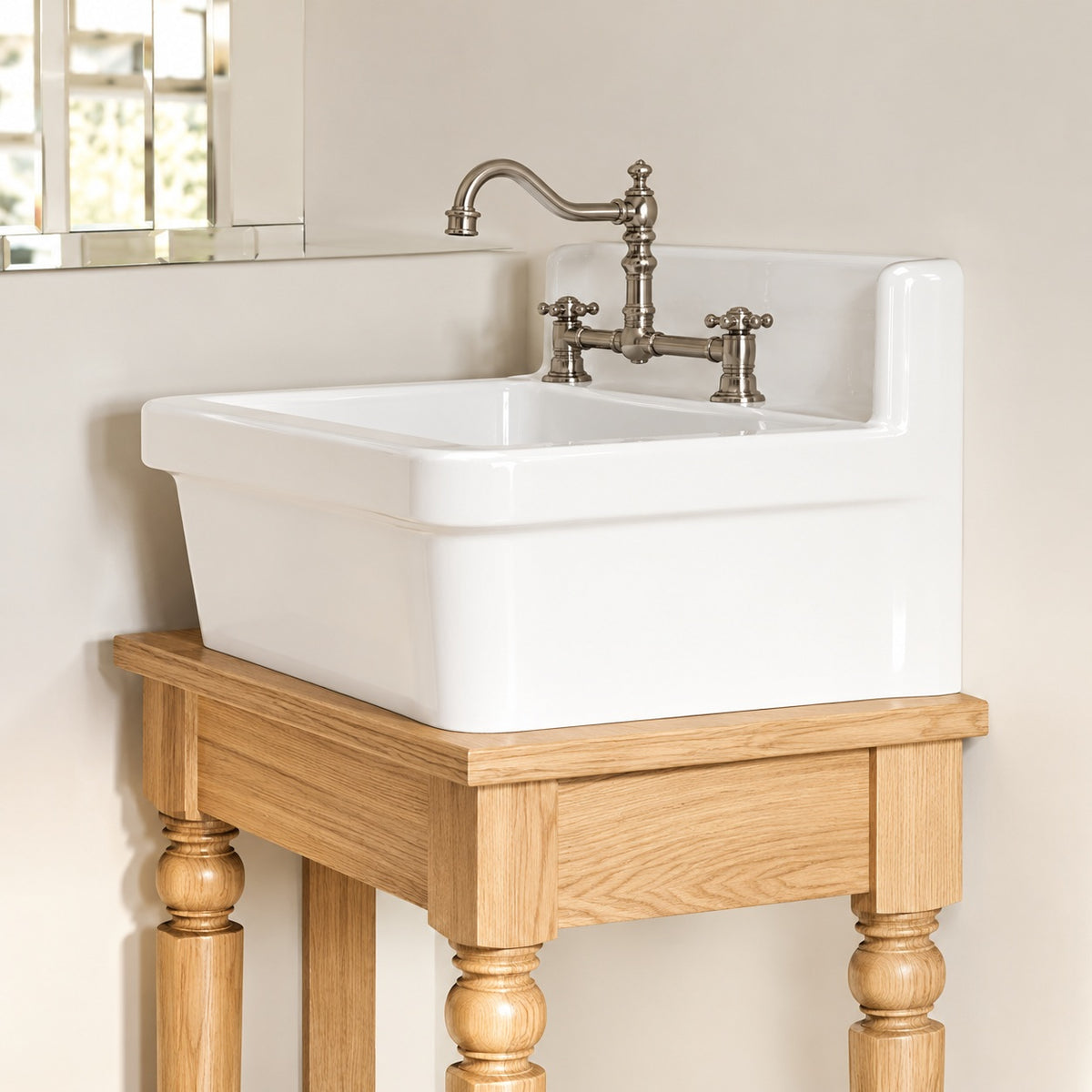 Eridanus Mason 10 Gallon 20 in D x 24 in W Wall Mount Laundry Utility Sink in Crisp White with Basket Strainer ERI US 202