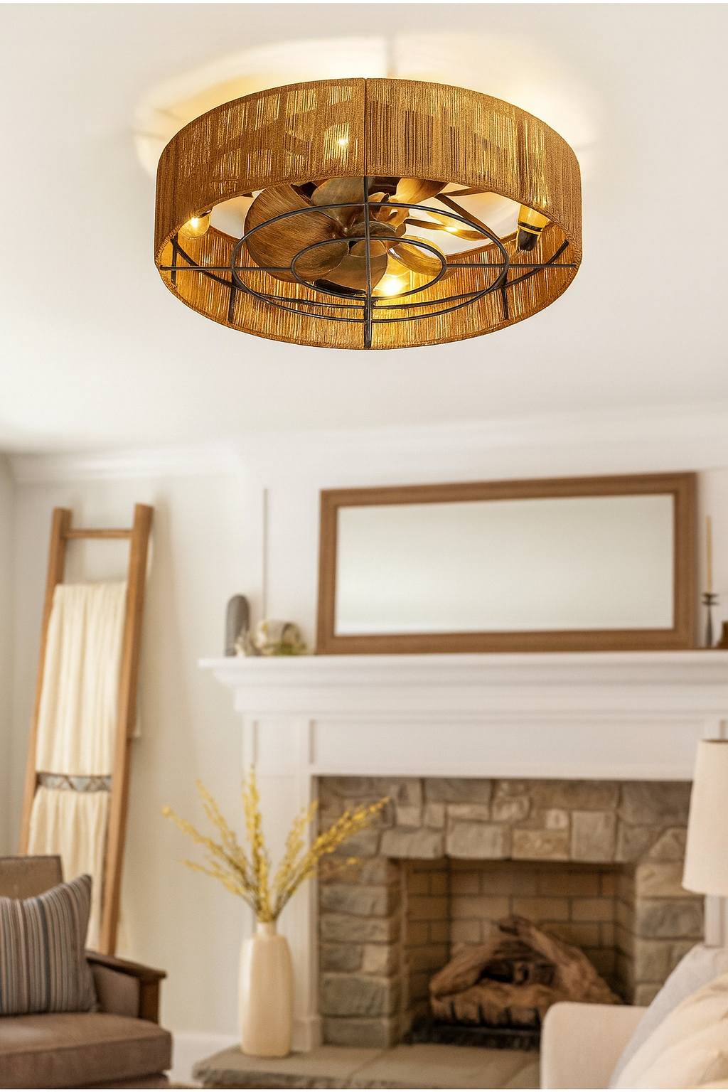 Breezary 19 in. Indoor Black and Natural Bohemian Rattan Ceiling Fan with Light Kit and Remote Control Included
