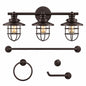 JONATHAN Y Ellis 24 in 3 Light Industrial Farmhouse Vanity Light with Bathroom Hardware Accessory Set Oil Rubbed Bronze 5 Piece JYL1506A