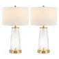 Jonathan Y Tryon 26 In Modern Minimalist Glass Iron Led Table Lamp Set With Linen Shade And Nightlight Brass Gold Clear Set Of 2